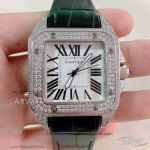Swiss Replica Santos De Cartier Diamond Pave Case White Dial 43mm Quartz Watch For Sale 